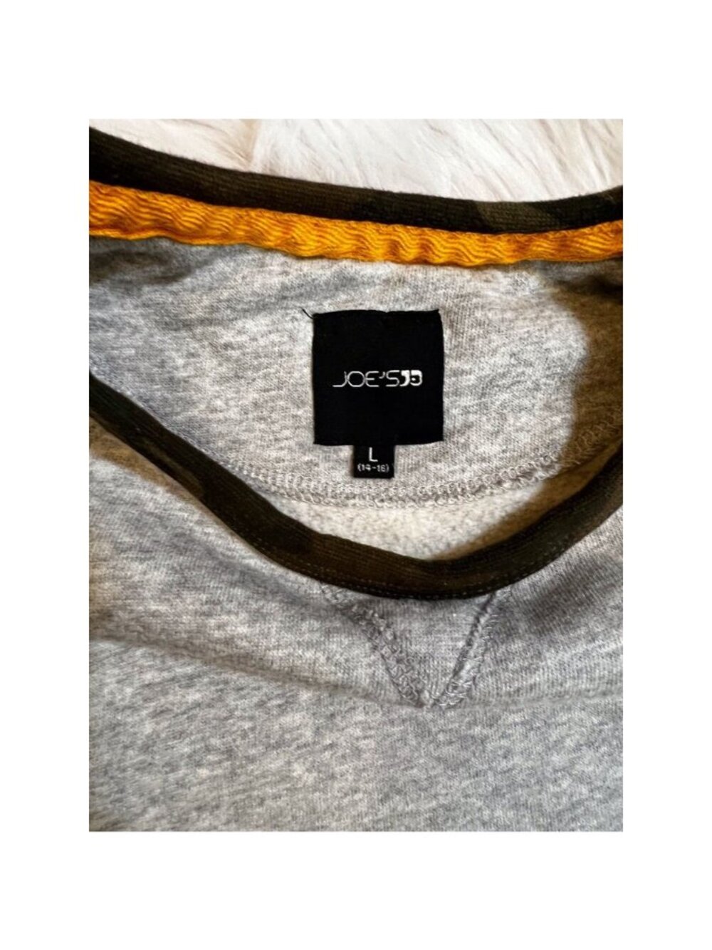 Joe's Jeans Womens Sweatshirt Lg Gray GreenCam Long Sleeve Elbow Patches Camo - Picture 5 of 6